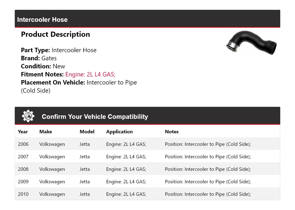 Puertas de manguera intercooler para Volkswagen Jetta 2006-2010 2007 2008 2009 Foto 2 de 4