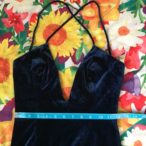 New Jay Godfrey Bowell Navy Blue Velvet Strappy Low V Neck & Back Gown Dress 0 - Picture 8 of 17