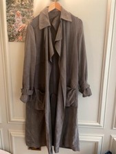 100% Silk Joseph Chocolate Brown Collared Long Trench Coat Size 38 Uk 10 Rrp£975