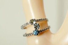 Three Stone Light Blue CZ 925 Sterling Silver Two Band Ring 4.4g Sz 8.5 RIN9018