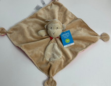 NWT Carters Tan Brown Monkey With Red Bow Satin Lining Security Blanket Rattle