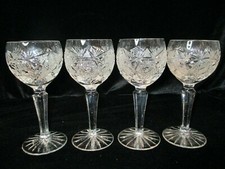 Believed to Be American Brilliant 4 Goblets Notched Multisided Stem Hobstar 