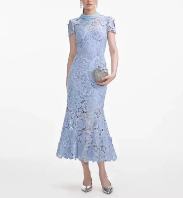 Women Self-Portrait Stand Collar Blue Lace A-line Midi Dress | eBay Women Self-Portrait Stand Collar Blue Lace A-line Midi Dress | eBay