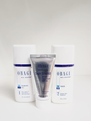 OBAGI NU-DERM Foaming Gel 2oz & Toner 2oz & Sun Shield Matte SPF50 1oz Exp 5/24