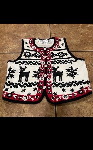 Vintage Michael Simon Sweater Christmas Vest Reindeer And Snowflakes "1995" NICE - 第 1/9 張圖片