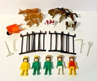 Playmobil Lot - 2 HORSE 2 BULL 5 People Farm Western Cowboy Geobra VINTAGE 1974