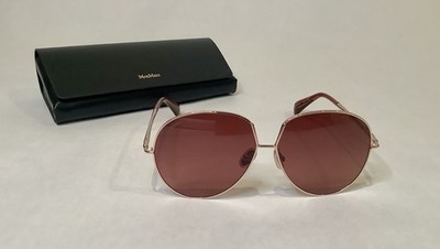Max Mara Women's Geometric Sunglasses Gold Metal Frame Pink Tinted Lens
