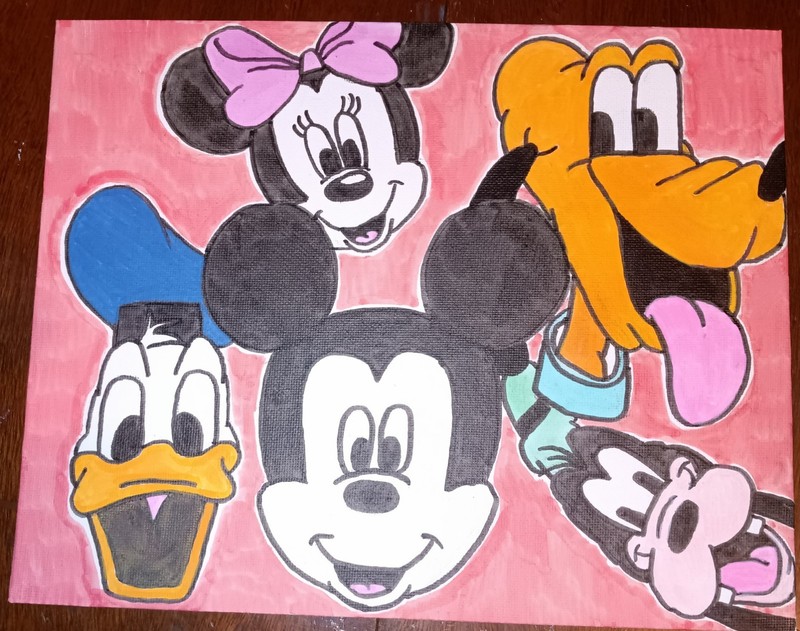 Disney Friends - Mickey, Minnie, Donald, Goofy, Pluto - 8x10 Painting