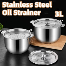 Stainless Steel Oil Filter Pot Cooking Oil Storage Can with Strainer Cover