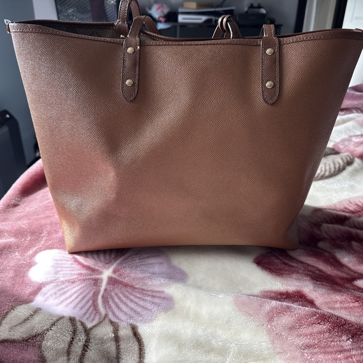 COACH F36658 Reversible Tote Bag Signature Brown Leather with