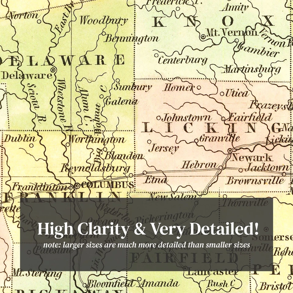 Old Map of Ohio 1838 - Vintage Ohio Art - Image 2 of 4