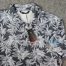 Travis Mathew Sea Journey Golf Polo Shirt Mens Large Blue Floral Leaf Print AOP