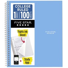 Five Star Spiral Notebook  Study App, 1 Subject, College Ruled Paper, 8.5" x...