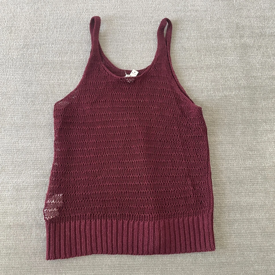 Madewell Suéter Chaleco Tanque Mujer S Vino Lino Tejido Academia Mínimo Semi Transparente Foto 4 de 4