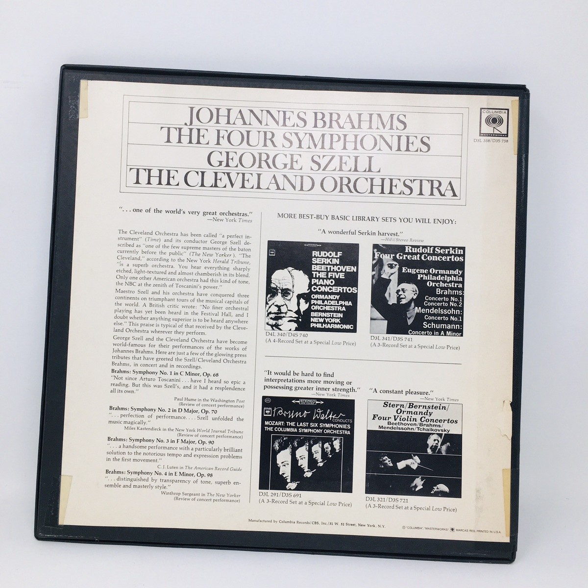 Johannes Brahms The Four Symphonies Szell Cleveland Orchestra 3 LP