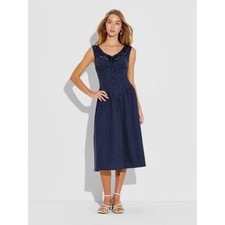 Wild Fable Navy Blue Polka Dot Lace Trim Midi Dress Womens Medium Button Front