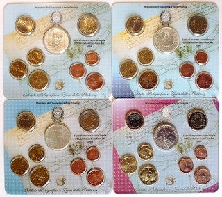 ITALIA LOTTO 4 DIVISIONALI FDC 8 VALORI 5€ ARGENTO 2003/05/06/07