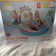 Intex 9ft x 6ft x 51in Kids Inflatable Candy Zone Play Center Pool w/ Waterslide