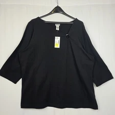 Fashion Bug Plus Black Stretch Top 26/28W NWT Ring Detail 3/4 Sleeve