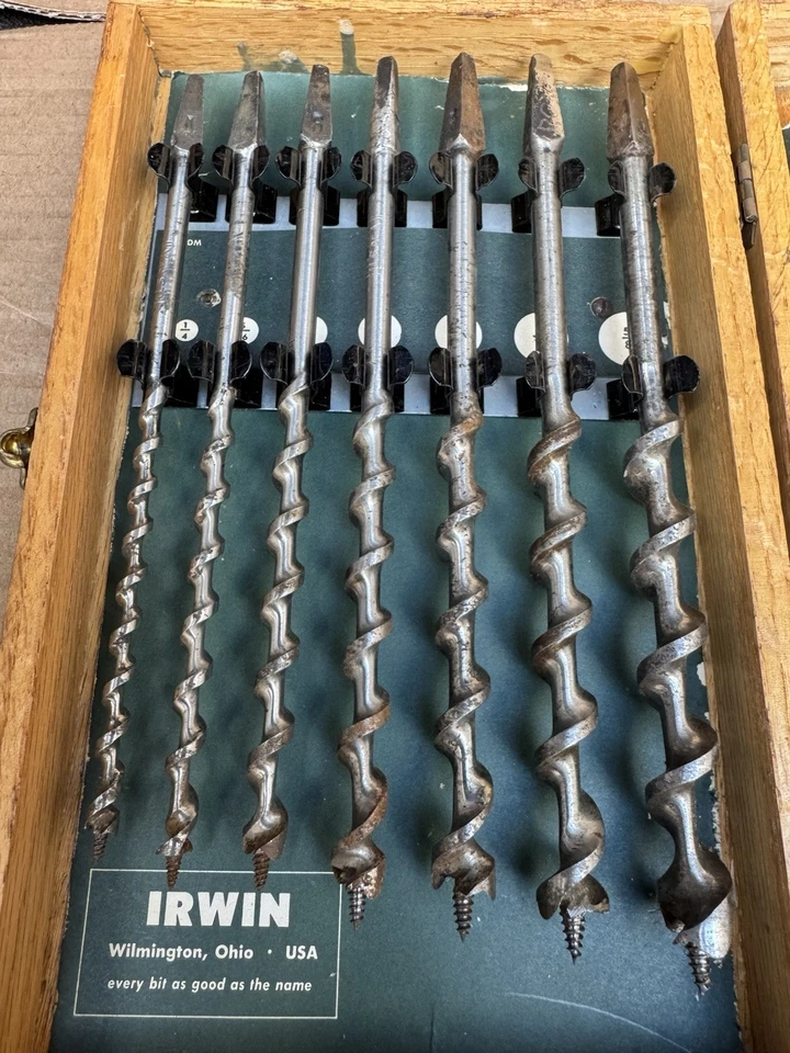 Vintage Irwin Brace Hand Drill Auger Bit Set Complete 13 Pc Set W/ Case - Image 2 of 4