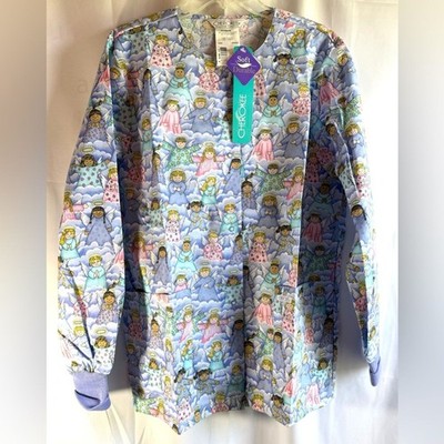 Cherokee Women's Scrub Jacket With Angels NWT Size Small
