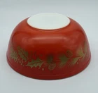 Pyrex Golden Pinecone Holly Leaf 4 qt Large Mixing Bowl  #404 Red Christmas 1960