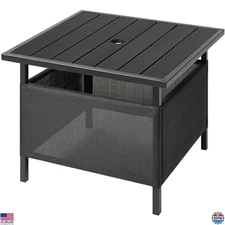LZRS Adirondack Square Outdoor Side Table with Umbrella Hole - Durable Black