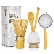 Bamboo Matcha Whisk Set 5Pcs, Matcha Whisk, Whisk Holder, Traditional Tea Scoop