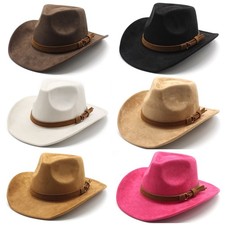 Wide Brim Western Cowboy Hat Suede Vintage Jazz Top Hat Felt Hat for Men Women