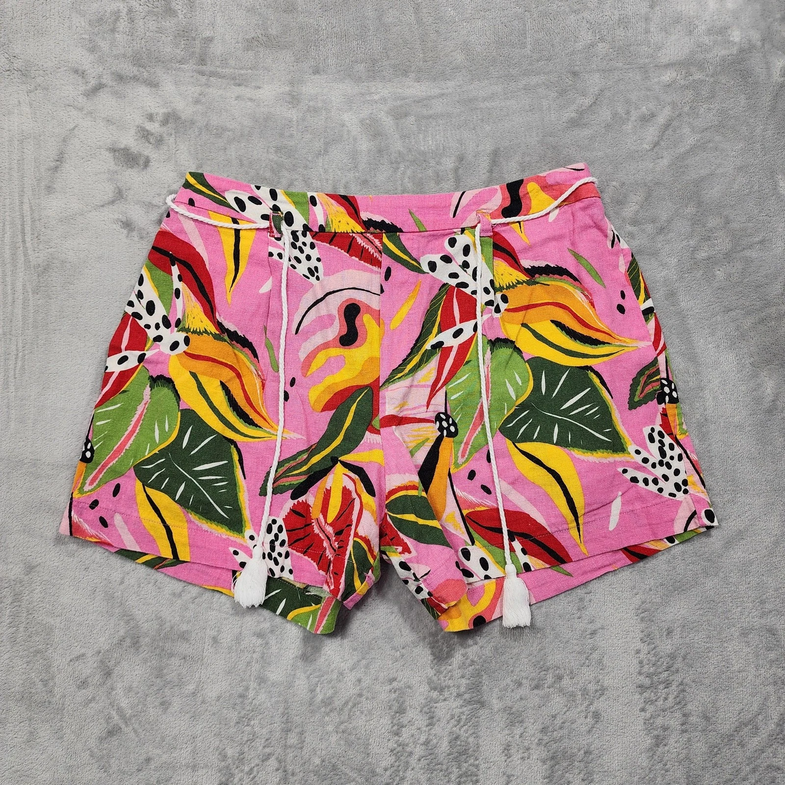 Marc New York Andrew Marc Shorts Womens M Pink Tropical Linen Blend Tassel Boho
