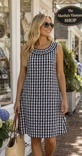 Talbots S 2 4 6 Black White Gingham Check Fit Flare Dress Ruffle Neck Preppy