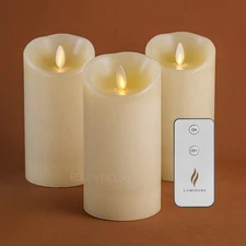 Luminara Flameless Unscented Wax Candles with Remote Moving Wick Pillar 3x5.5 “