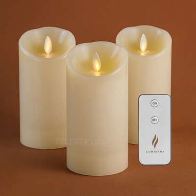 Luminara Flameless Unscented Wax Candles with Remote Moving Wick Pillar 3x5.5  