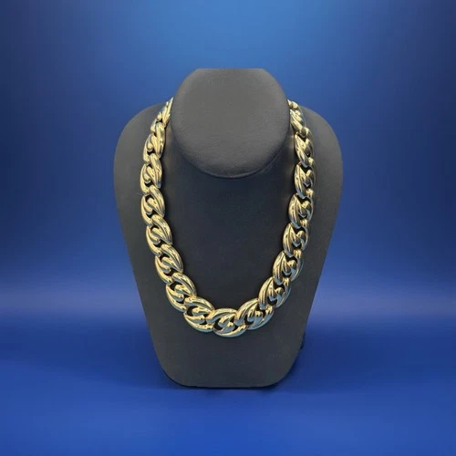 Vintage Gold Tone Link Necklace/ Choker Retro Bold Links Costume Jewelry