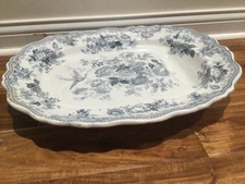 1800's Cork Edge Malkin ASIATIC PHEASANTS Blue White Meat Platter juice 20'' IMP