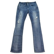 Maurices Premium Straight Leg Jeans Distressed and Metal Stud Details 5/6 Long