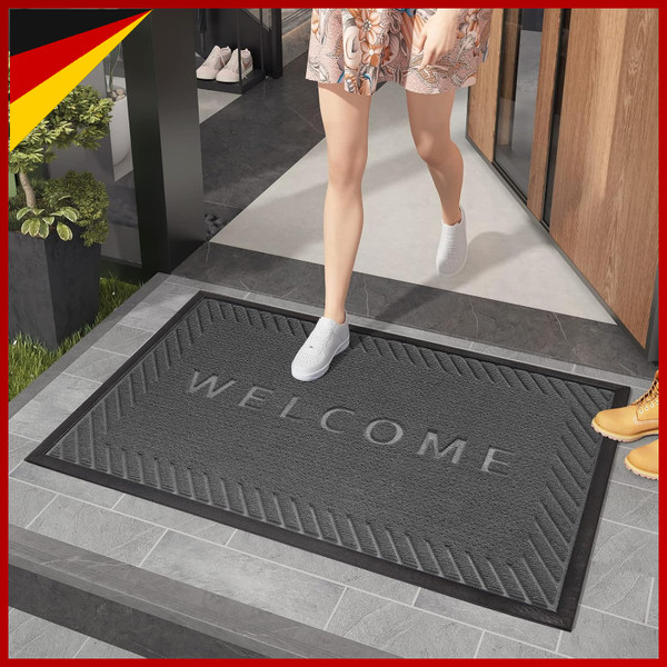FußMatte AußEn Waschbar Rutschfest 60X90 Cm Schwarz-Grau Schmutzfangmatte-image