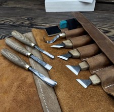 8PCS Hand Forged Wood Carving Tool Set with Leather Roll Spoon Carving Chip