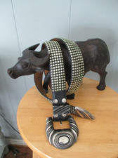 AL BERES USA Black Studded Sterling Silver Plated Belt Sz 32