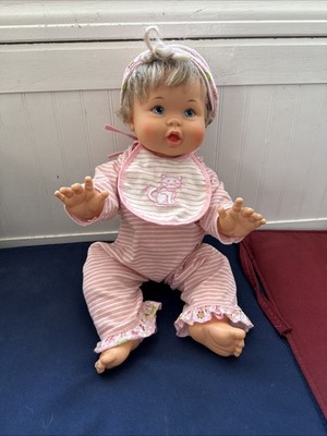 1973 Rub a Dub Dolly Ideal Toy Co. Vtg. Baby Girl Doll Pink Dolls PJ's Hat & Bib