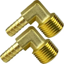 2pcs 90 Degree Elbow 3/8 inch Hose Barb to 1/2 inch NPT Male Brass Barbed Fittin