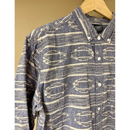Retrofit Aztec Print Button Down Casual Shirt Chambray Blue White Pattern M - Picture 3 of 5
