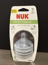 New Nuk Simply Natural 2pk Nipple. 1 m Med Flow, BPA Free-Anti Colic-Multi Hole