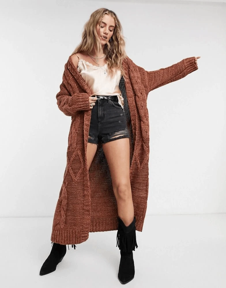 FREE PEOPLE KEEP IN TOUCH MAXI CARDIGAN IN BROWN size XS