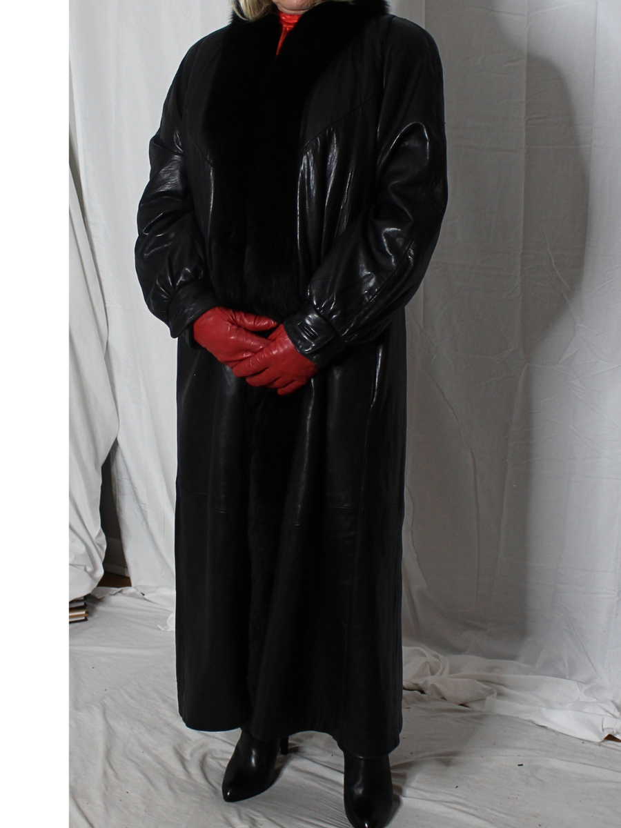 Womens Leather Coat Black Fur S-M-L SOFT Lambskin Vintage 80s 90s