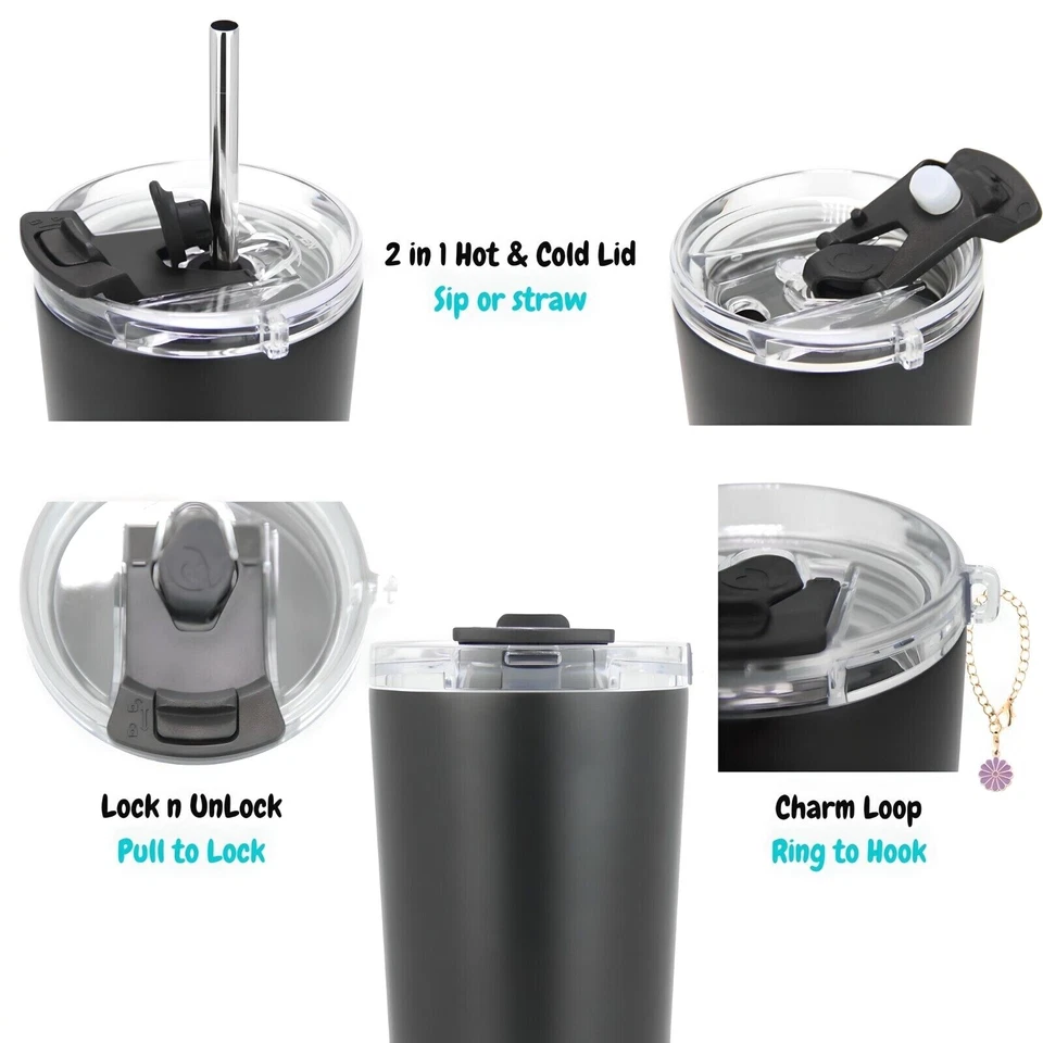 Caneca de viagem DRINCO 20 oz aço inoxidável copo isolado xícara de café com palha - Imagem 2 de 2