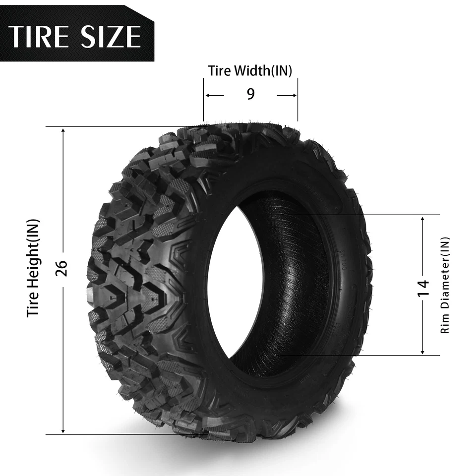 Set of 2 26x9-14 ATV UTV Tires Front Left and Right 6 Ply 26x9x14 Tubeless - Image 3 of 4