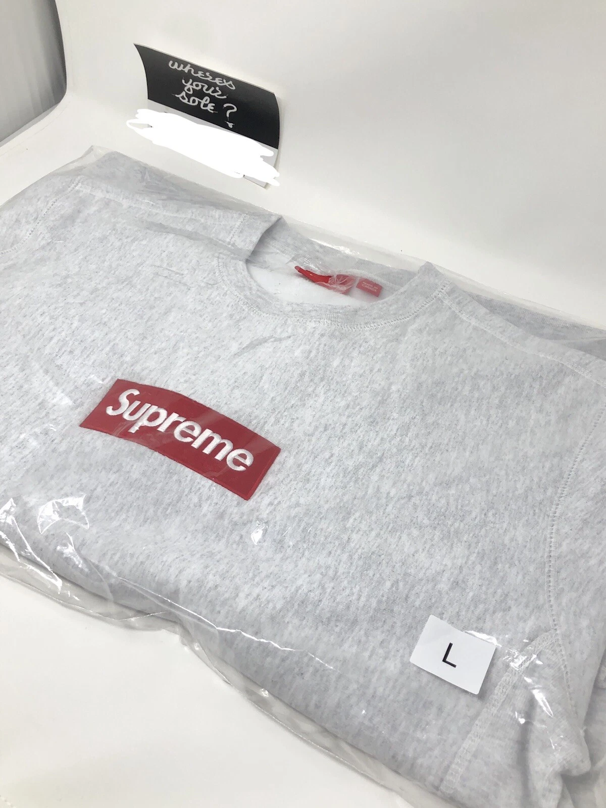 Sweat col rond logo Supreme Box gris cendre grand L neuf DS FW18