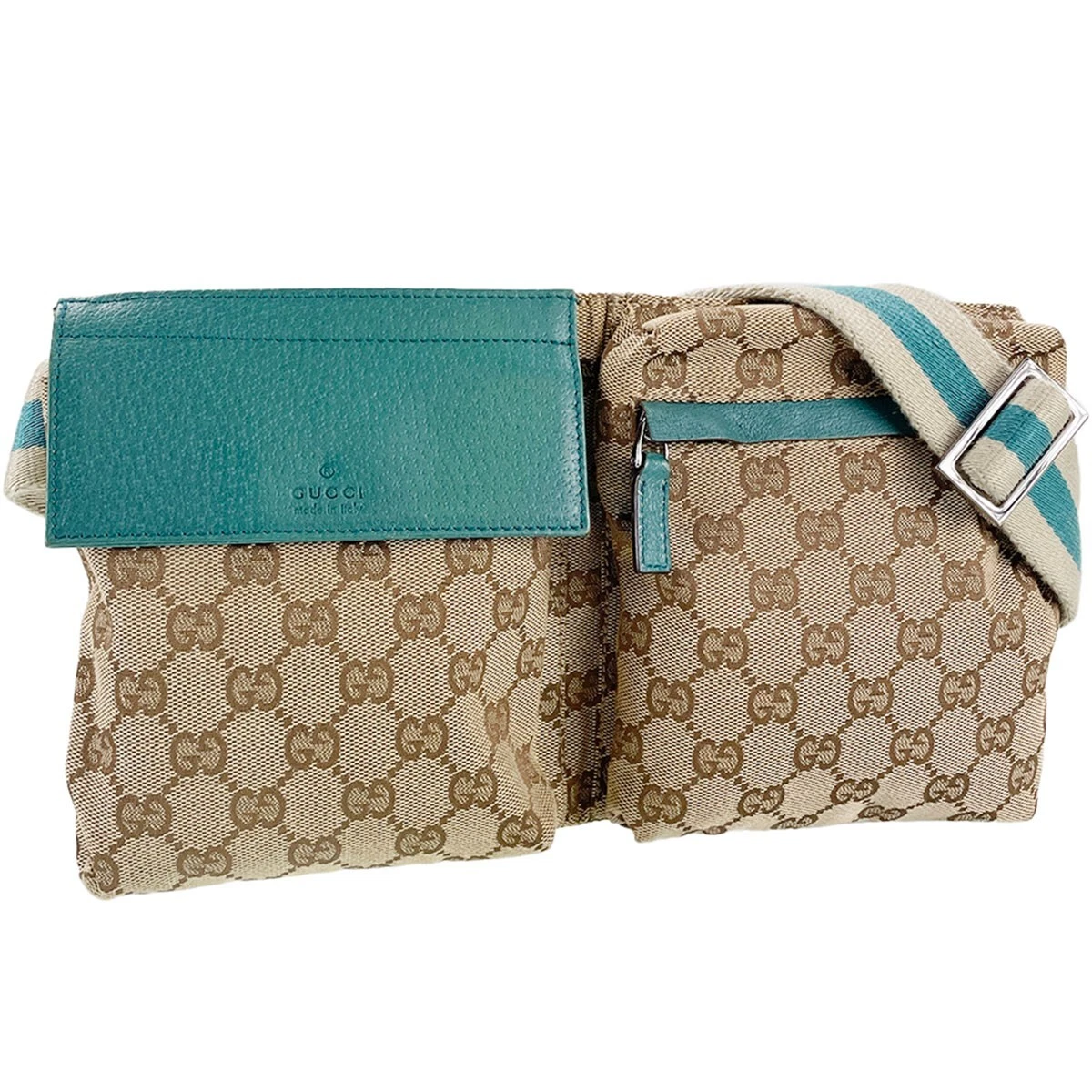 Sac GUCCI GG toile ligne sherry toile tissu cuir beige turquoise taille 2255