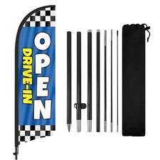 FSFLAG Open Drive-in Feather Flag Kit, 8FT Flag with Pole and Ground Stake